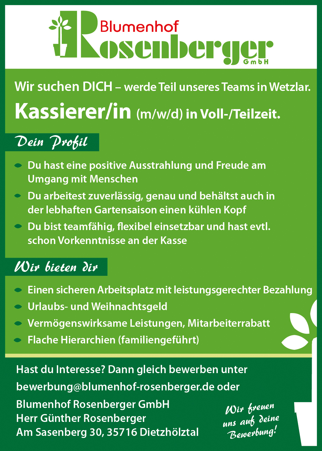 Blumenhof Rosenberger GmbH - Wetzlar - STELLENANGEBOTE